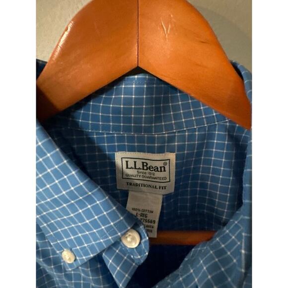 Men’s Size L L.L. Bean Blue Checkered Dress Shirt - Picture 2 of 7